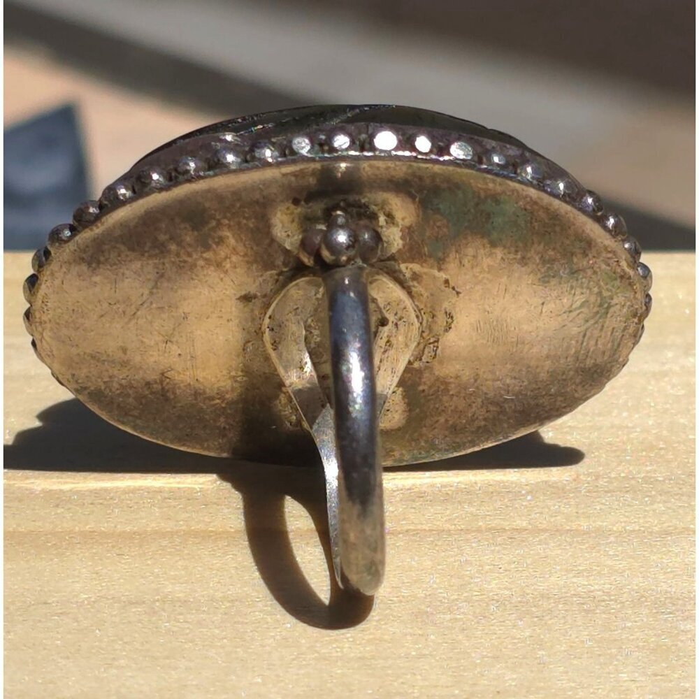 Vintage Green Scarab Ring Sterling Silver Beaded Size 6 Intricate Statement - Picture 11 of 13